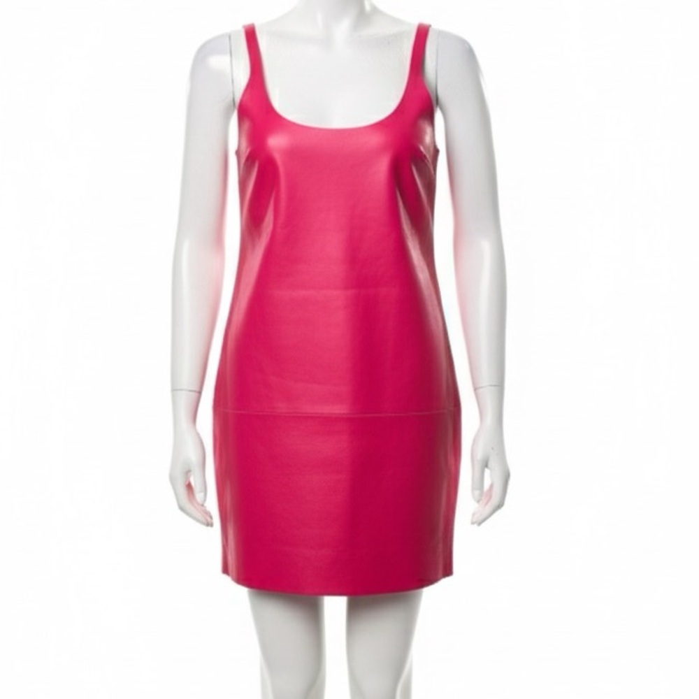 DSQUARED2 Front Pockets Pink Leather Zip Back Dress